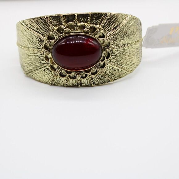 1928 Brass Hinged Bangle with Red Stone - Picture 7 of 14